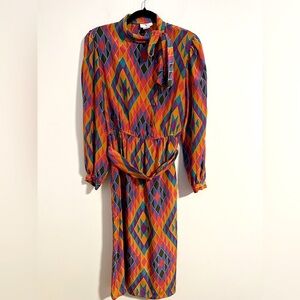 Valentino vintage 100% silk archival geometric diamond rainbow print size 8